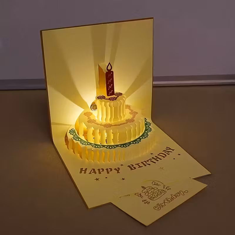 3d стереоскопическая музыкальная светящаяся веселая поздравительная карточка на день рождения, трехмерная форма свечи для торта, красочная карточка , подарок на вечеринку в очаге Детали 3