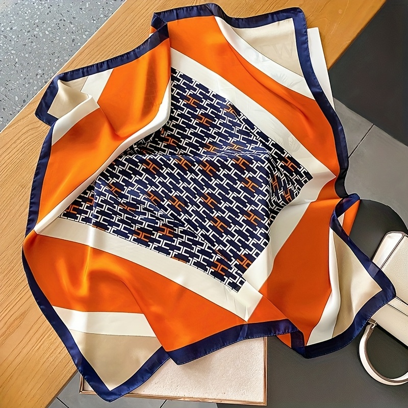 A Women's New Geometric Pattern 70 Satin Square Scarf, Fashionable, Easy, Versatile, Smooth, Soft, Thin Scarf, Hair Band, Headscarf, Shawl, Hair Additions, Bow Square Scarf