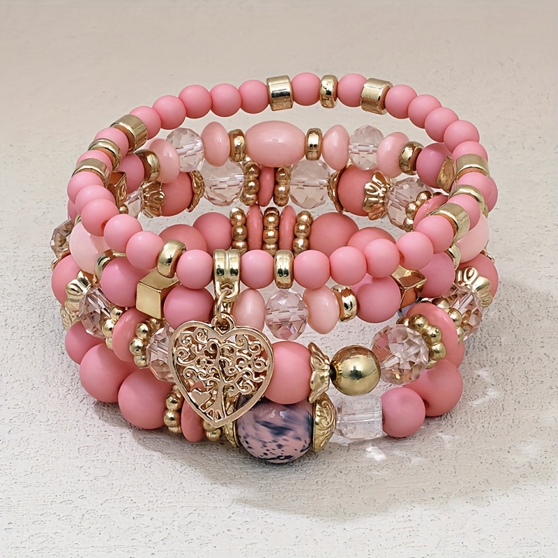 TEMU Women's Bead Chain Bracelet Set Colorful Bohemian Stackable Fashion Elastic Bracelet Jewelry Jewelry