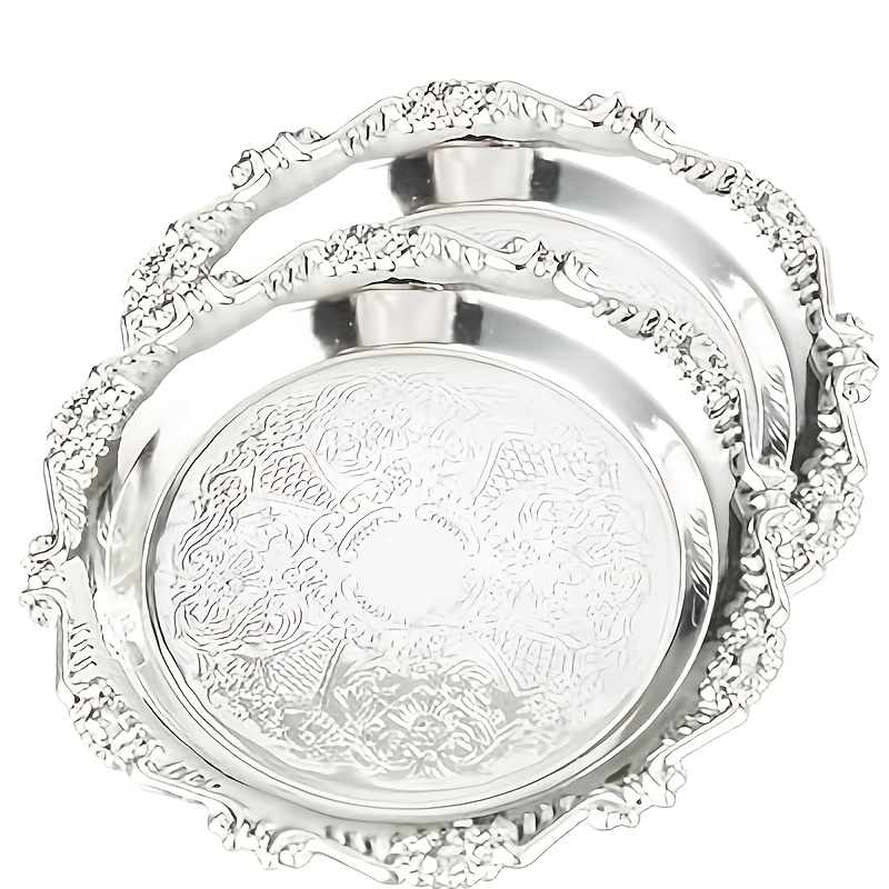 Image of 2pcssilver Tray,round Candle Tray Decorative Candle Holders Decor Candles Plate Metal Scented Pillar Candles Dish For Coffee Table Countertop Bathroom Home Decorations