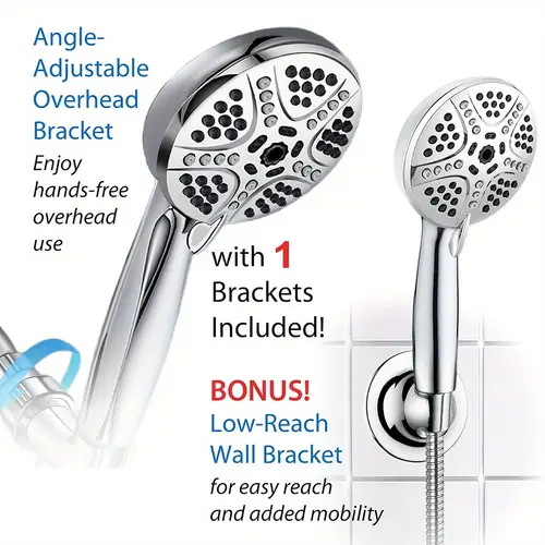 high pressure 6 mode 5 inch handheld showerhead with 71 inch hose and adjustable brass ball joint bracket built wash mode for cleaning bathtub corners tiles and pets chrome
