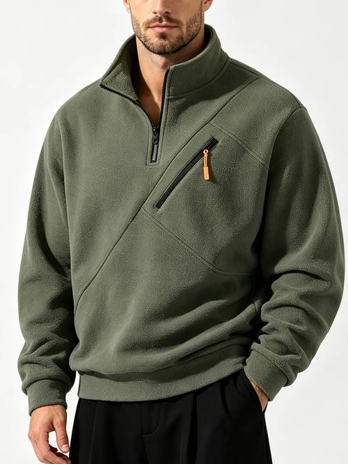 item picture mens fleece half zip jacket with slanted chest pocket winter clothes for men suitable for fishing fitness sports commuting easy and versatile