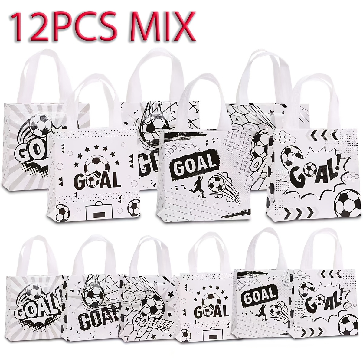 TEMU 12pcs Non-woven Fabric Football Printed Tote Bags, Shopping Bags Non-woven Fabric Foldable Storage Bags Takeout Packaging Bags, Mall Shopping