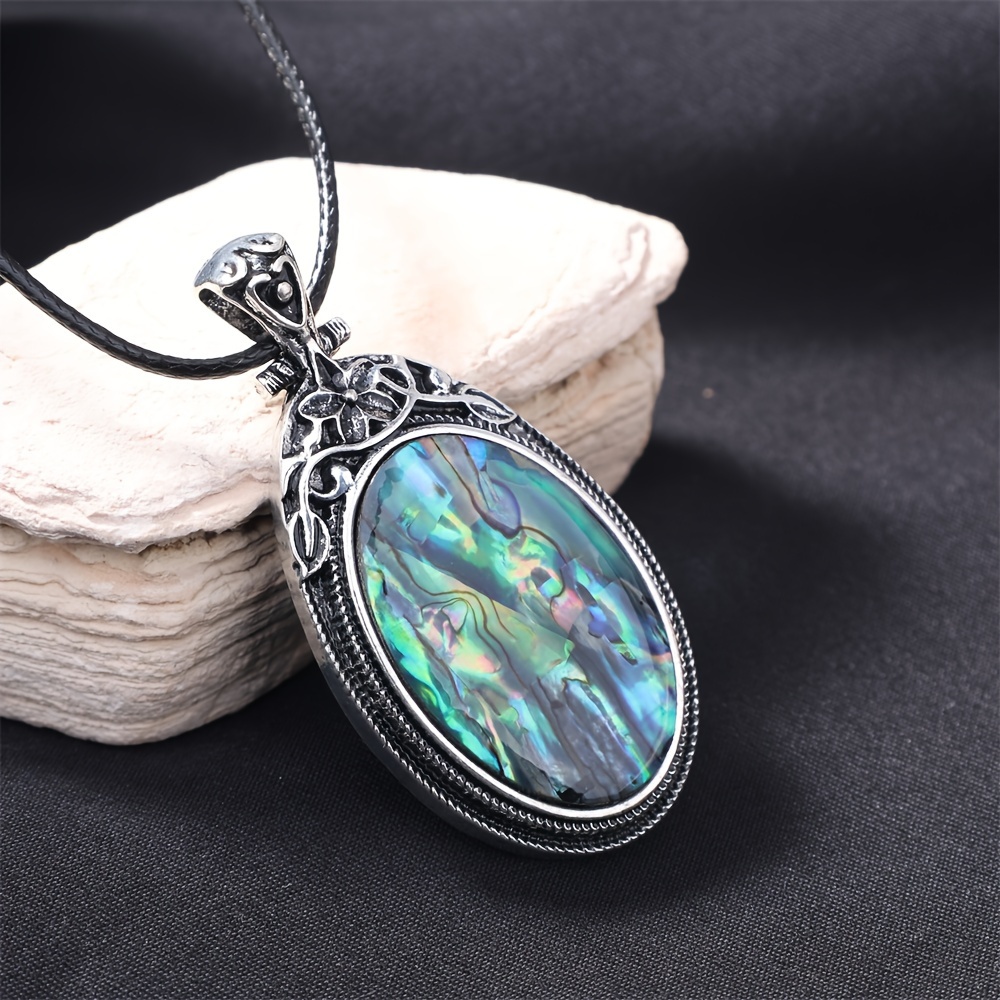 

1pc Oval Pendant With Natural Abalone Inlay, Suitable For Daily Wear, Versatile And Stylish Decoration, Perfect For Birthdays, Parties, And Gifts For Men