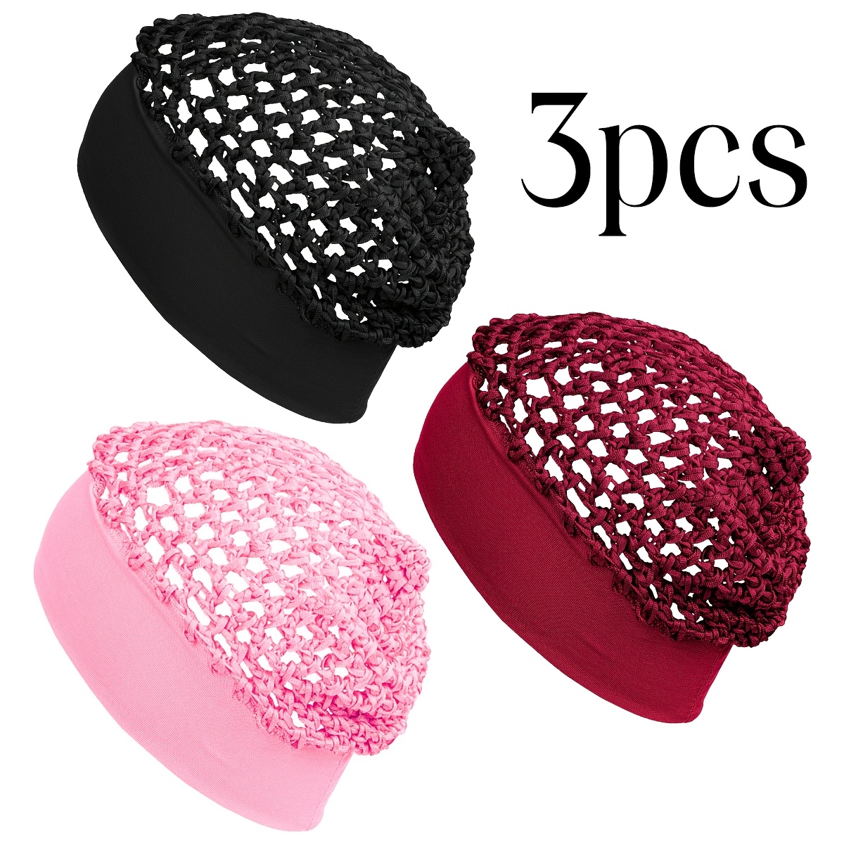 TEMU 3 pièces Bonnet à Cheveux à Large Bordure Crocheté Main - Couvre-Cheveux Élégant pour Dormir et avec Bande Élastique, Douce et Respirante pour
