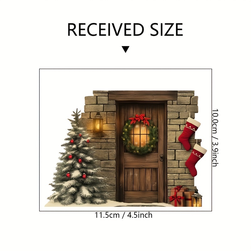 Image of 1pc Christmas Cottage Creative Sticker, Christmas Decoration Mural, Holiday Decorative Sticker, Removable Decor Sticker, Vinyl Self-adhesive Wall Mural