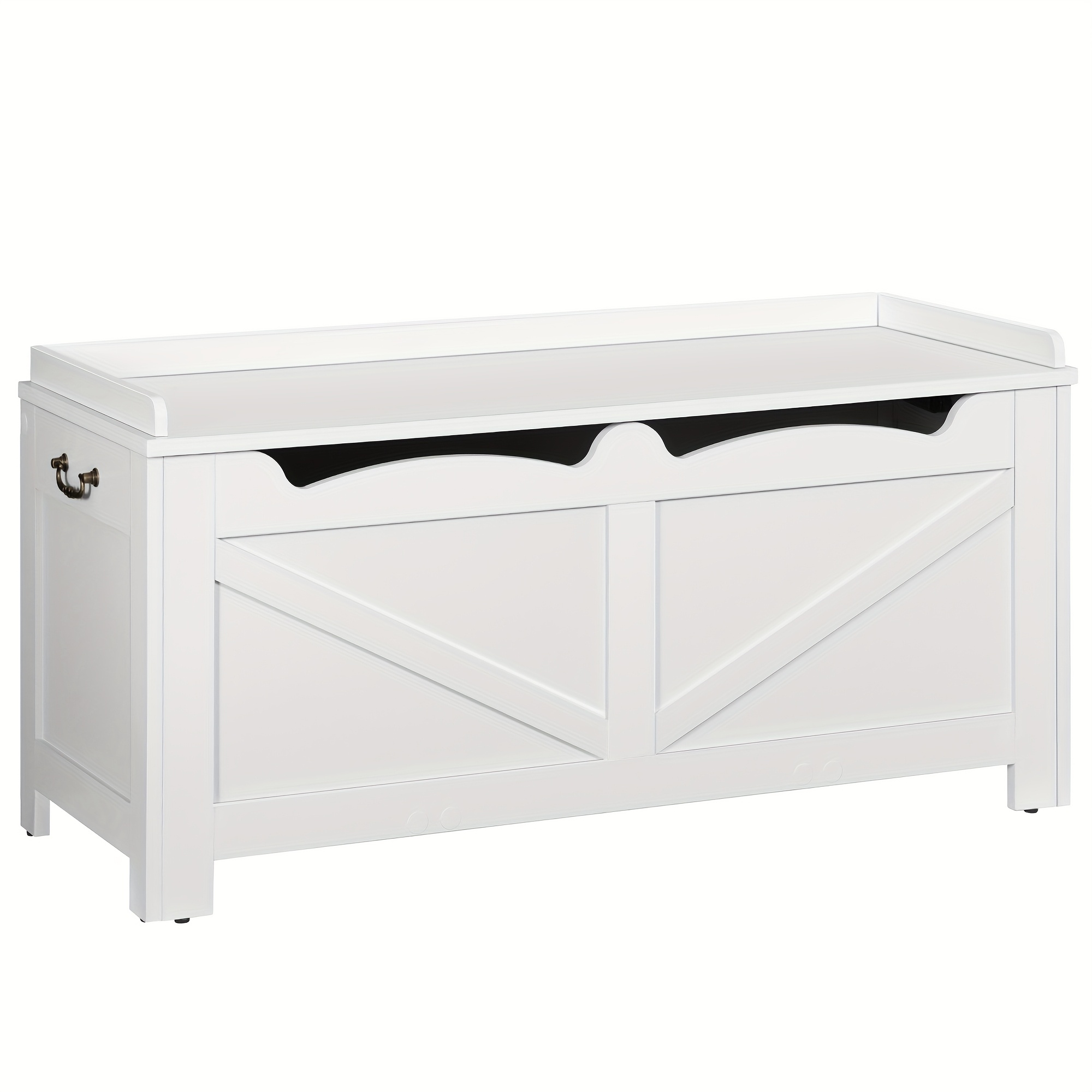 Image of Shoe Bench, 100cm Bench With Storage Space, Seat Chest, 2 Safety Hinges, Storage Cabinet, For Hallway, Living Room, X Stable Frame With Roof, White