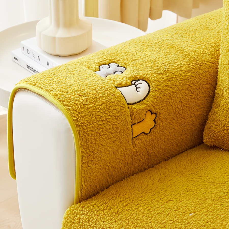 TEMU 1pc Thick Warm Faux Lamb Plush Sofa Cushion, Winter Non-slip, For Living Room & Bedroom, Solid Color, Premium Anti-cat Scratch Sofa Cover/throw