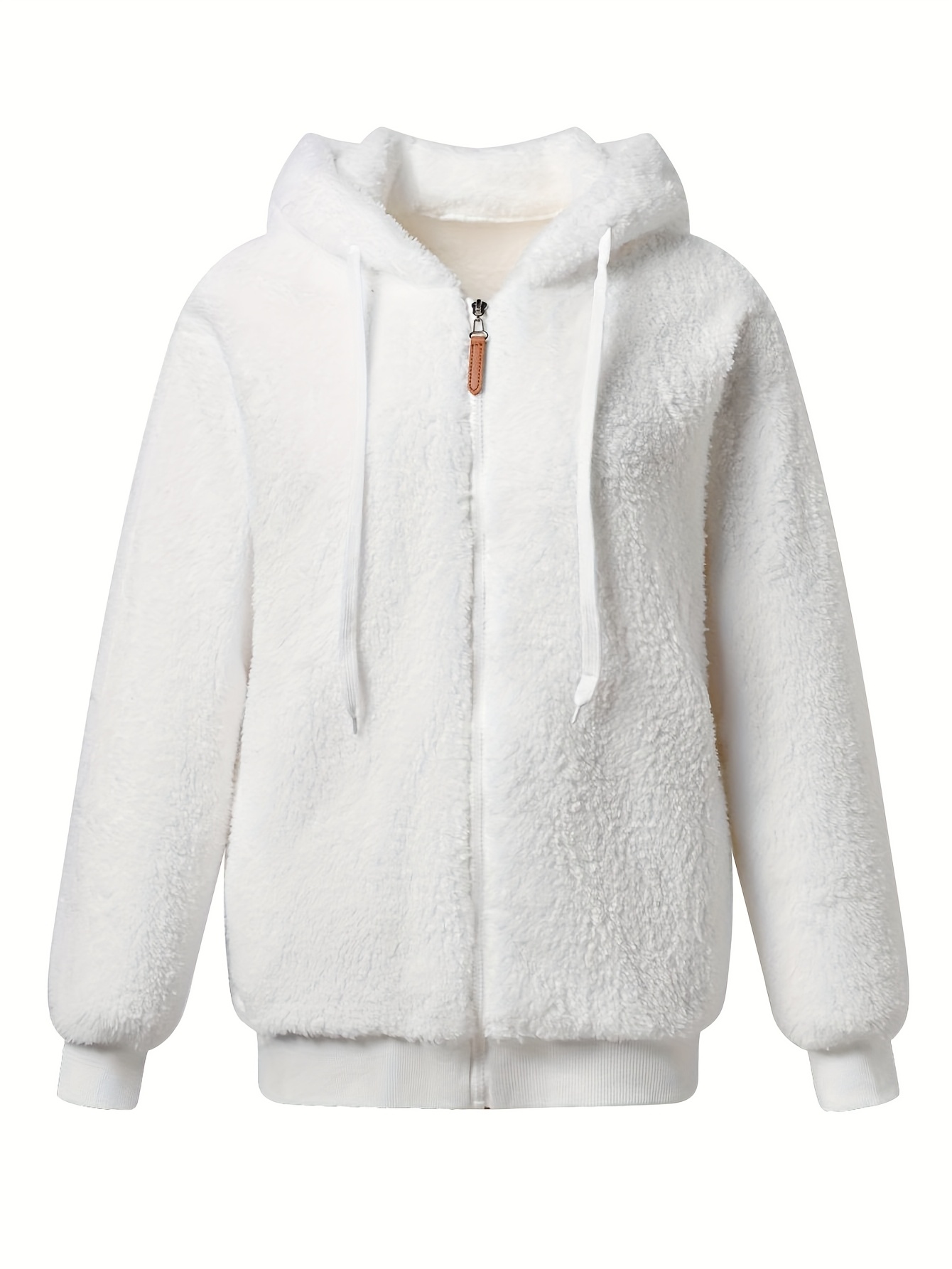 Women S Plush   Fur Hooded Jacket - Cozy Winter Coat with Drawstring Hood, Long Sleeves, and Front Pockets, Soft Pink Fluffy Outerwear for Fall and Winter, Winter Coat | Fluffy Texture Jacket | Soft Texture Coat