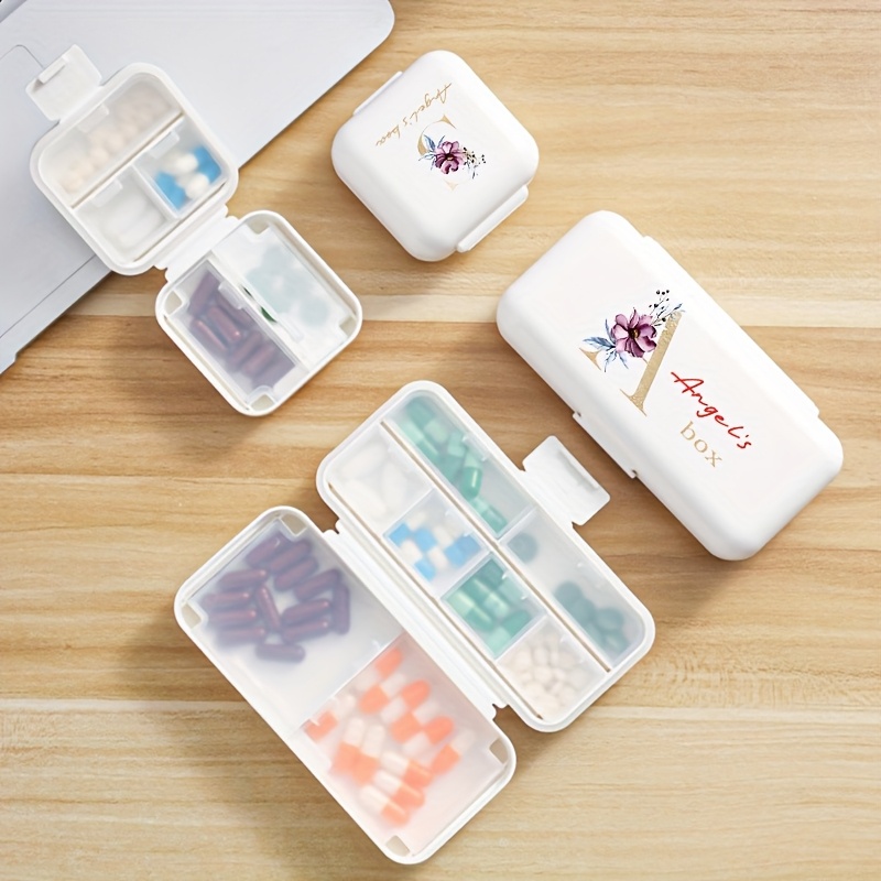 Personalized Mini Pill Box with Compartments, Travel Organizer