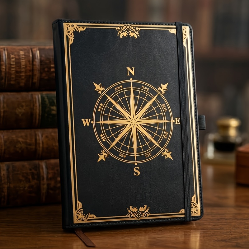 TEMU Nautical Style Retro A5 Notebook, Diary With Exquisite Embossing, 200 Pages Faux Leather Journal, Suitable For Gifts, Office Supplies, Subject
