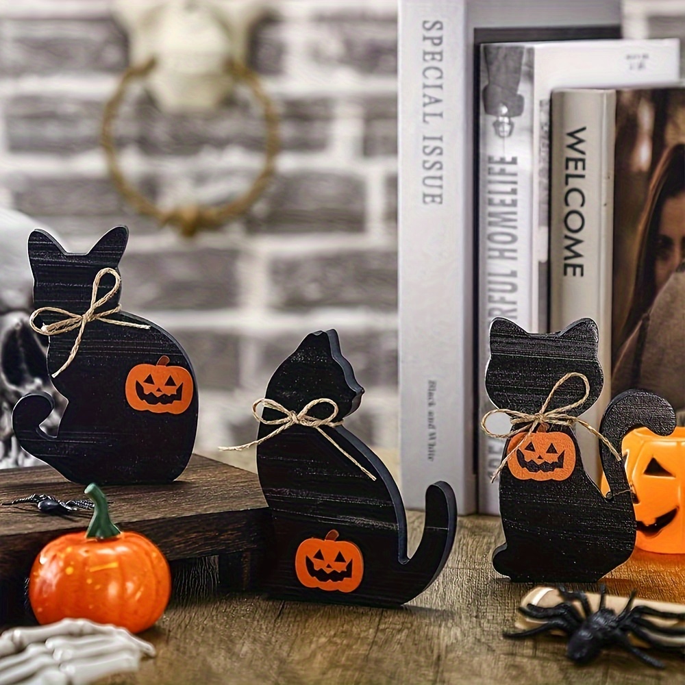 

[ ] 3pcs Halloween Wooden Set - Decor For Fall, For Centerpieces & Display