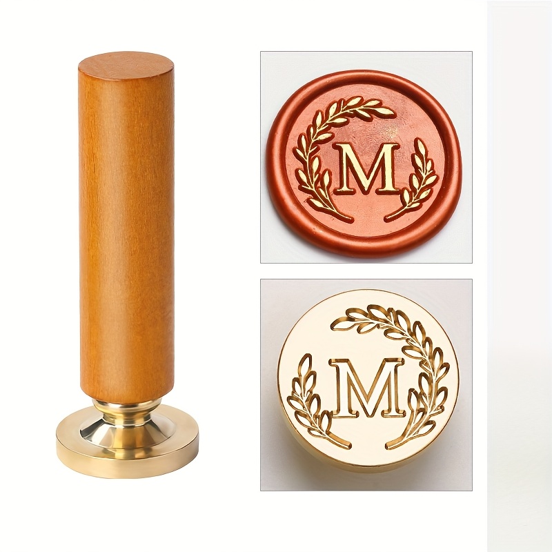 TEMU 1 Set de à Cire Rétro avec Lettre, Manche en Bois Jaune avec Tête de Tampon à Cire, de l'Alphabet en Option, Convient pour la Décoration