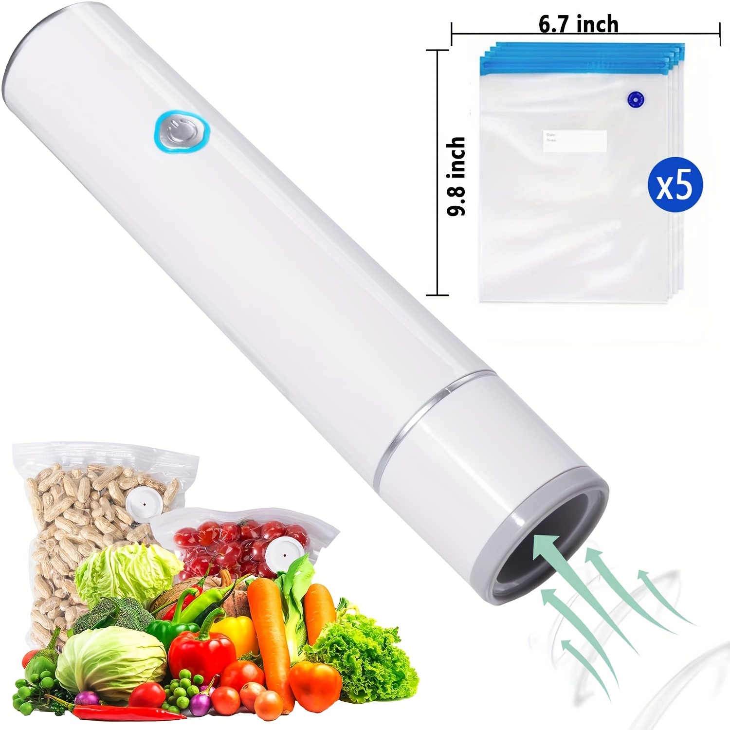 Temu – TEMU Electric Vacuum Sealing Machine & 5 Food Vacuum Storage Bags – Handheld Mini Electric Vacuum Machine, 5 Vacuum Sealing Zipper Bags, 1 Electric