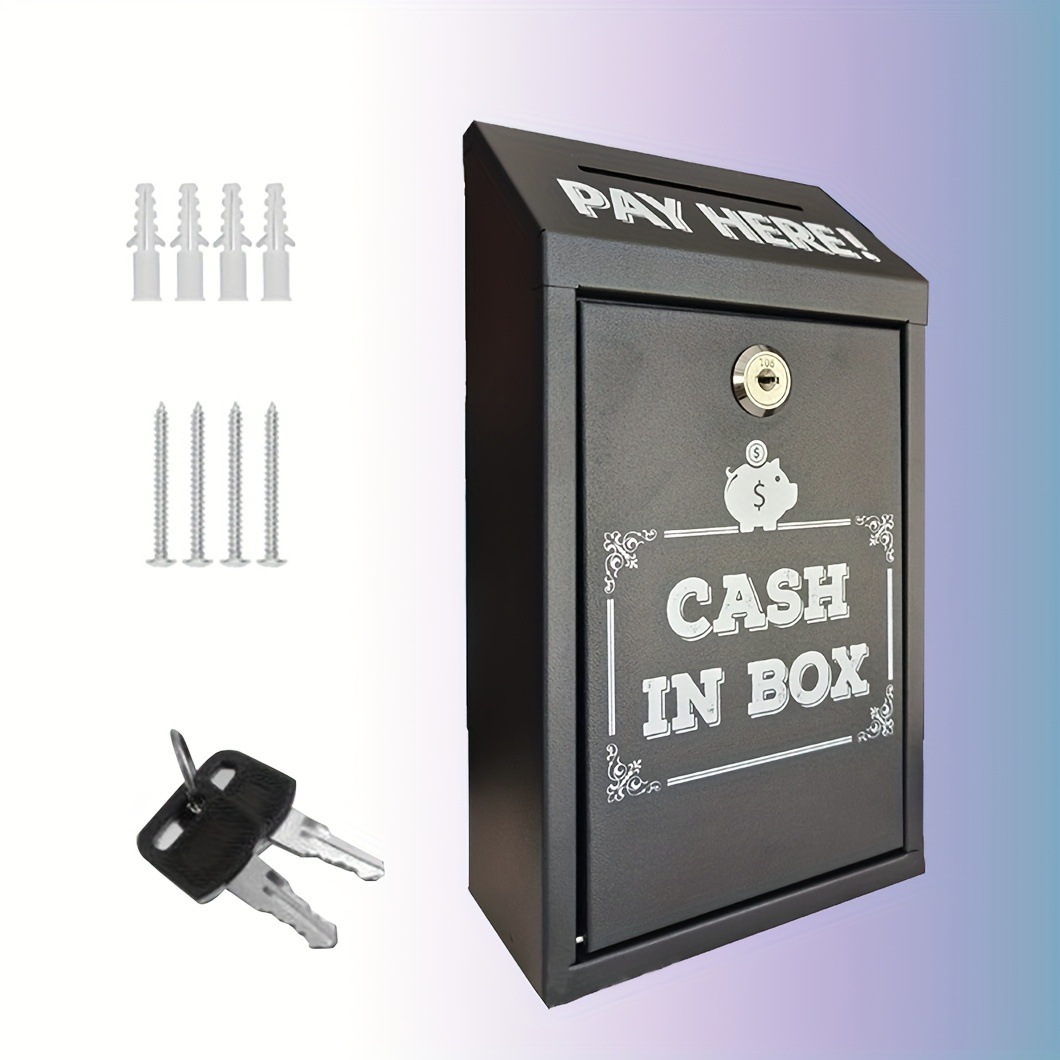 Image of 1pc Metal Donation Cash Box Collection Safe Box With Lock Wall Mounted Mailbox Delivery Ballot Container For Home Office Outdoor Door