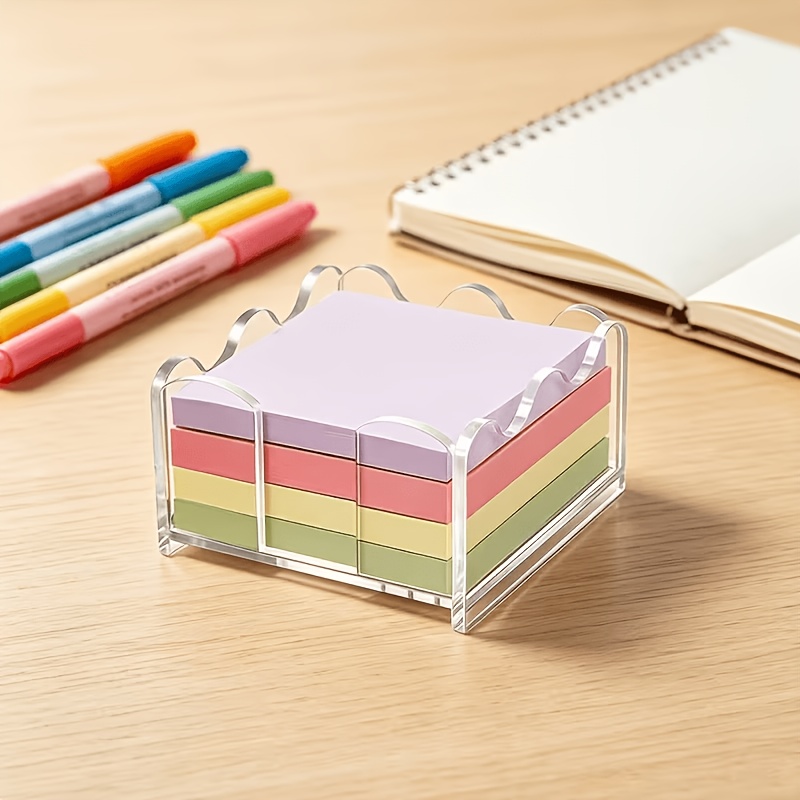 TEMU 1pc Scalloped Edge Acrylic Memo Pad Storage Box, Transparent Cute Notebook Stand, , Thickened Acrylic Desktop Organizer, Suitable For Office,