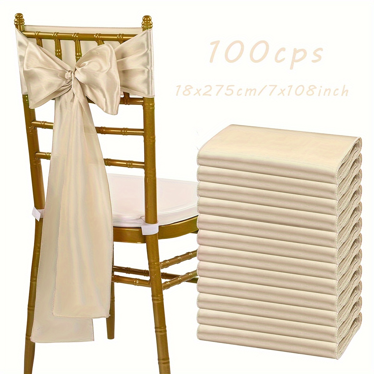 TEMU 100pcs Satin Chair Curtain Bow Universal Chair Streamer Ribbon For Wedding Reception Restaurant Event Decoration, Banquet, Party, Hotel Event Decoration (7 X 108 Inches), Best For Christmas