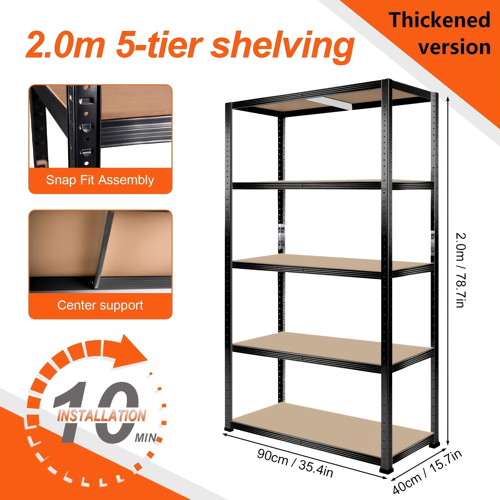 TEMU Storage Rack, Heavy-duty Five-tier Screwless Fixed Storage Rack, Adjustable Metal Frame, Suitable For Home , Garages, And Offices, Load Capacity