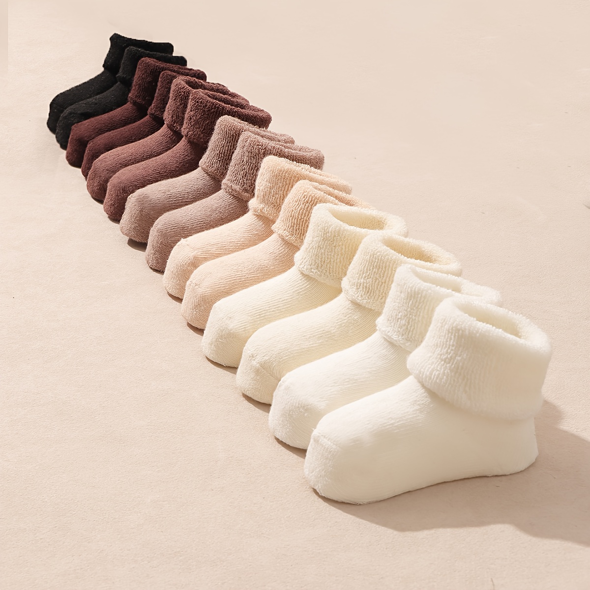Random 5 Pairs Of Baby Solid Colors Autumn Winter Thick Warm Fleece Socks