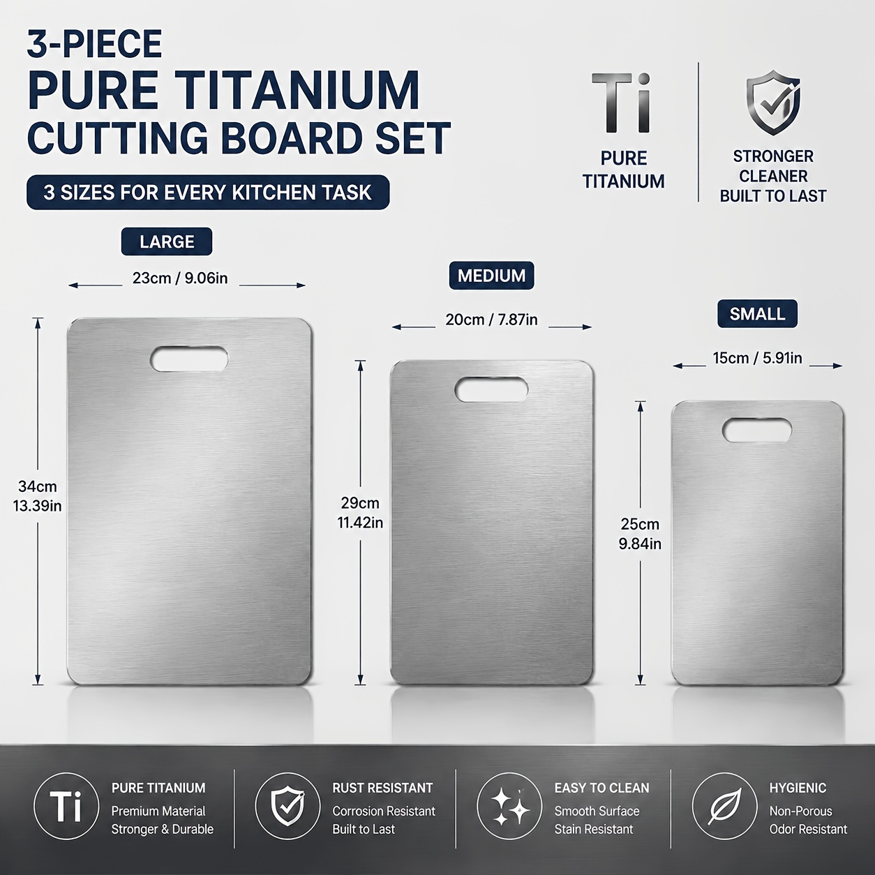 TEMU Pure Titanium Cutting Board Set 3pcs, Large Medium Small Kitchen Chopping Boards With Hanging Hole, Separate And Cooked Food Cutting Board, Meat
