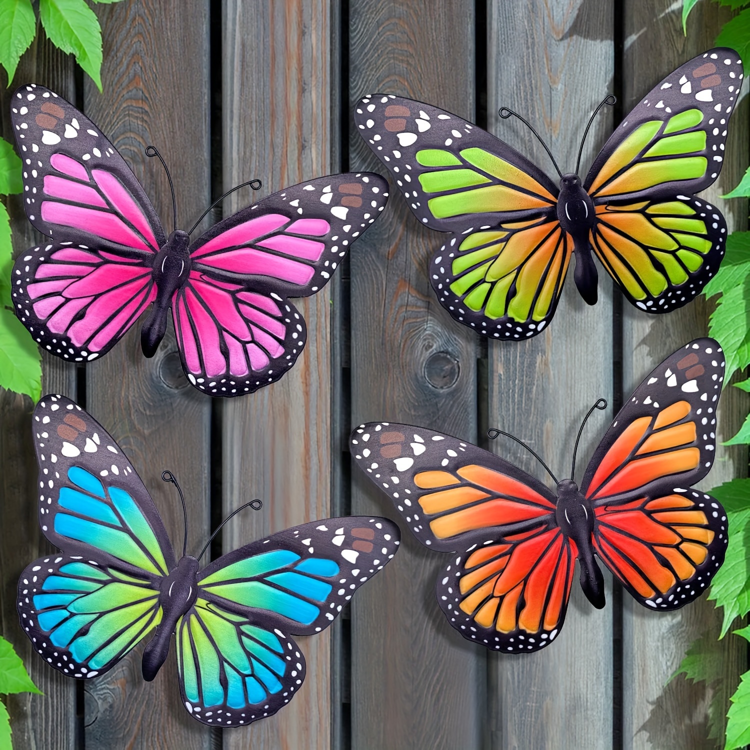 

Metal Butterfly Outdoor Decor - 4 Pack 9.8 In Butterflies Wall Hanging Decor For Outdoor And Indoor, Balcony Yard Patio Fence Garden Decorations