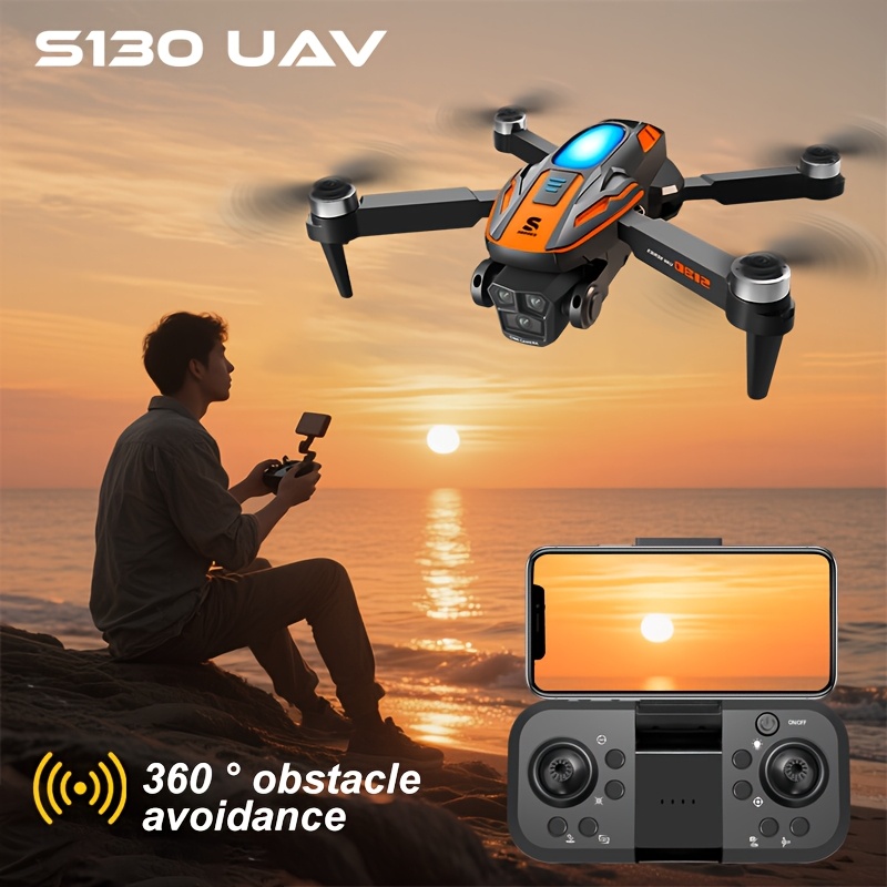 S130 Brushless Motor Drone with Triple HD FPV Cameras, Foldable Quadcopter with GPS/Optical Flow Positioning, 360° Obstacle Avoidance, Brushless Motor, One-Key Takeoff/Landing, Follow Me/Trajectory Flight, Long Flight Time - FPV Racing & Aerial Photography Drone for Adults, Beginners, Professionals - Portable RC Quadcopter with Smartphone Control, High Quality Drone, Beginner Friendly Drone, Sleek Drone Design, Modern Tech Gadget, Durable Drone Build