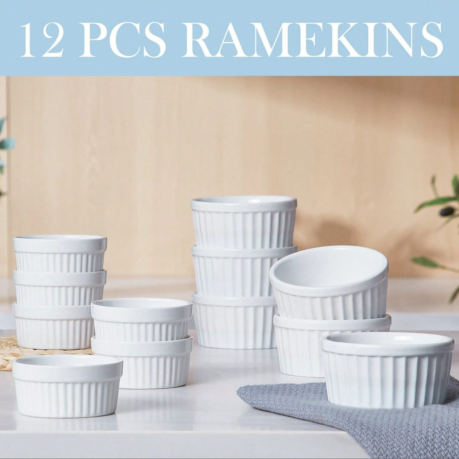 TEMU 12pcs Ceramic Ramekins Set, 6*6oz + 6*8oz, Oven-safe Baking Dishes For Desserts