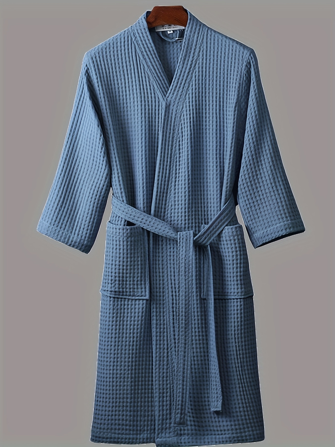 mens cotton kimono style robe vibrant yellow breathable absorbent long sleeve with belt and pockets casual waffle weave texture     machine washable ideal for spring summer breathable bathrobe     cotton fabric