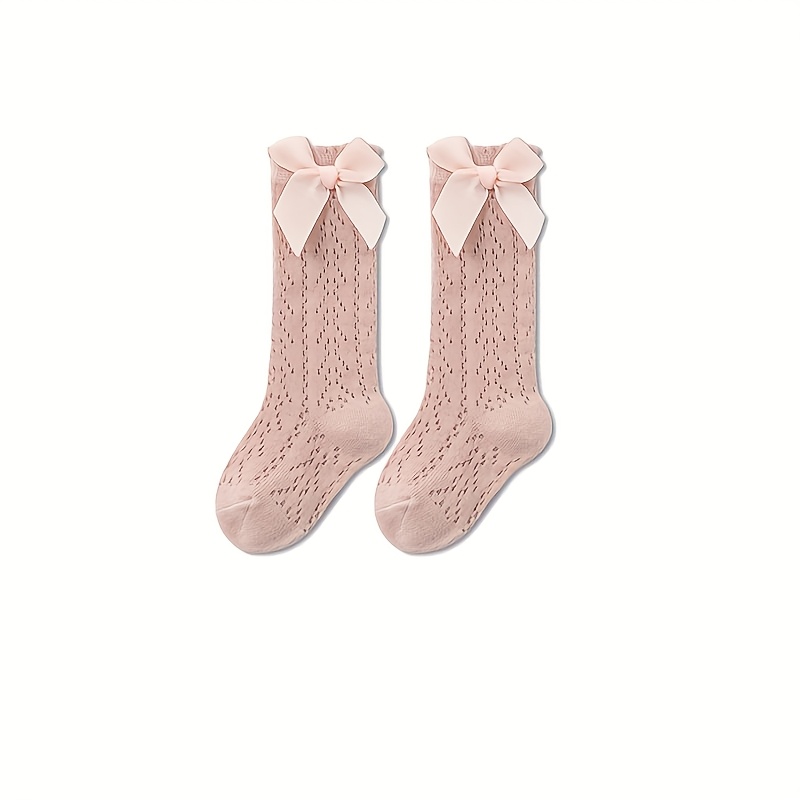 Pair Of Baby Girl's Fashion Bowknot Booties, Mesh Socks Suitable For Toddlers' Outdoor Wear