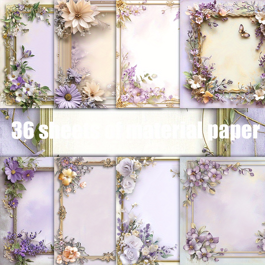E-shop 36 Non-Repeating Vintage Blumen Foto Rahmen Papier, Dekopapier, Materialpapier Geeignet für Grußkartenherstellung, Handgemachte Grunge Tagebuch