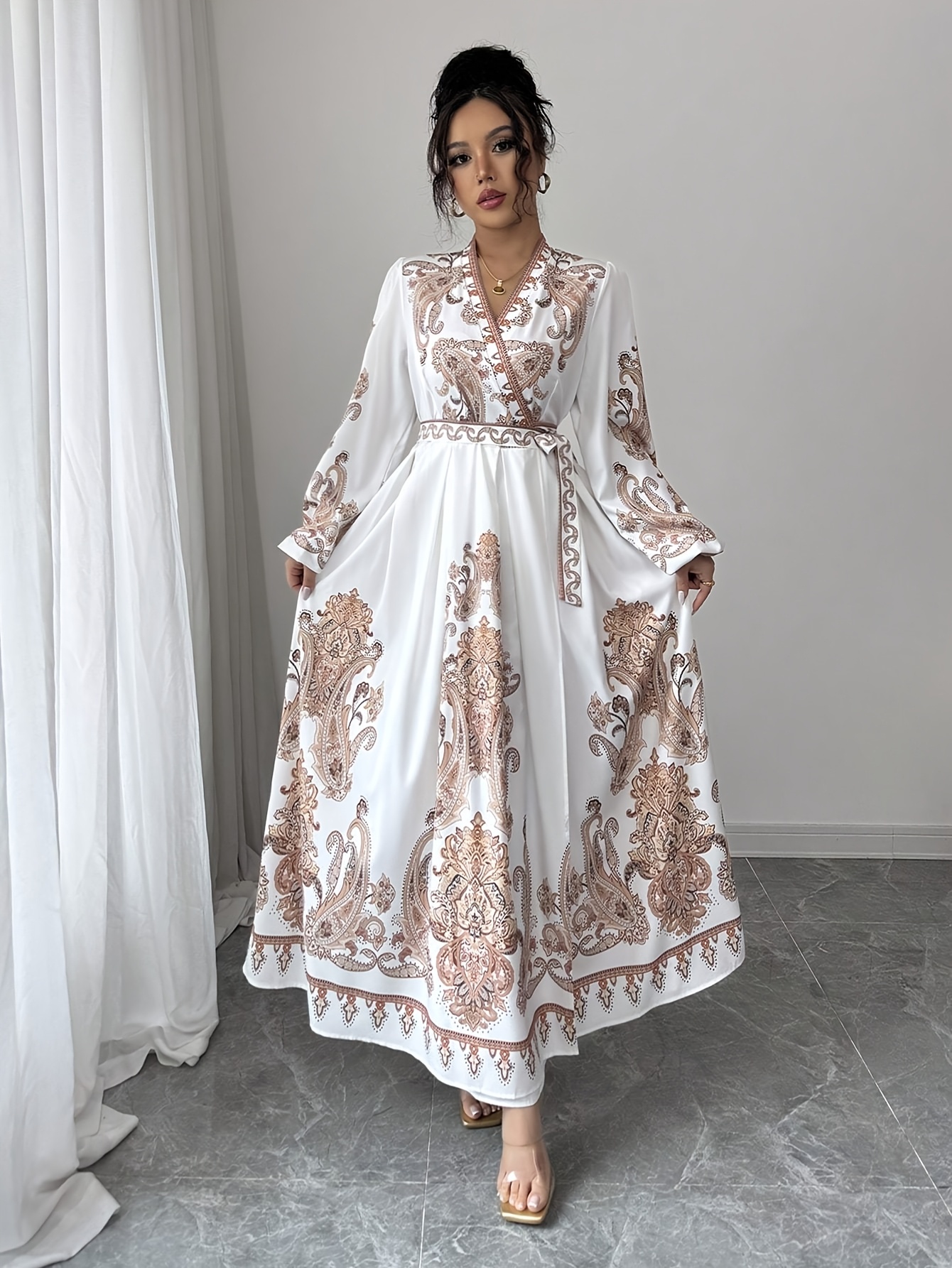 beige simple wedding dresses Kaiya Floral Jacquard Satin Midi Dress main image 1