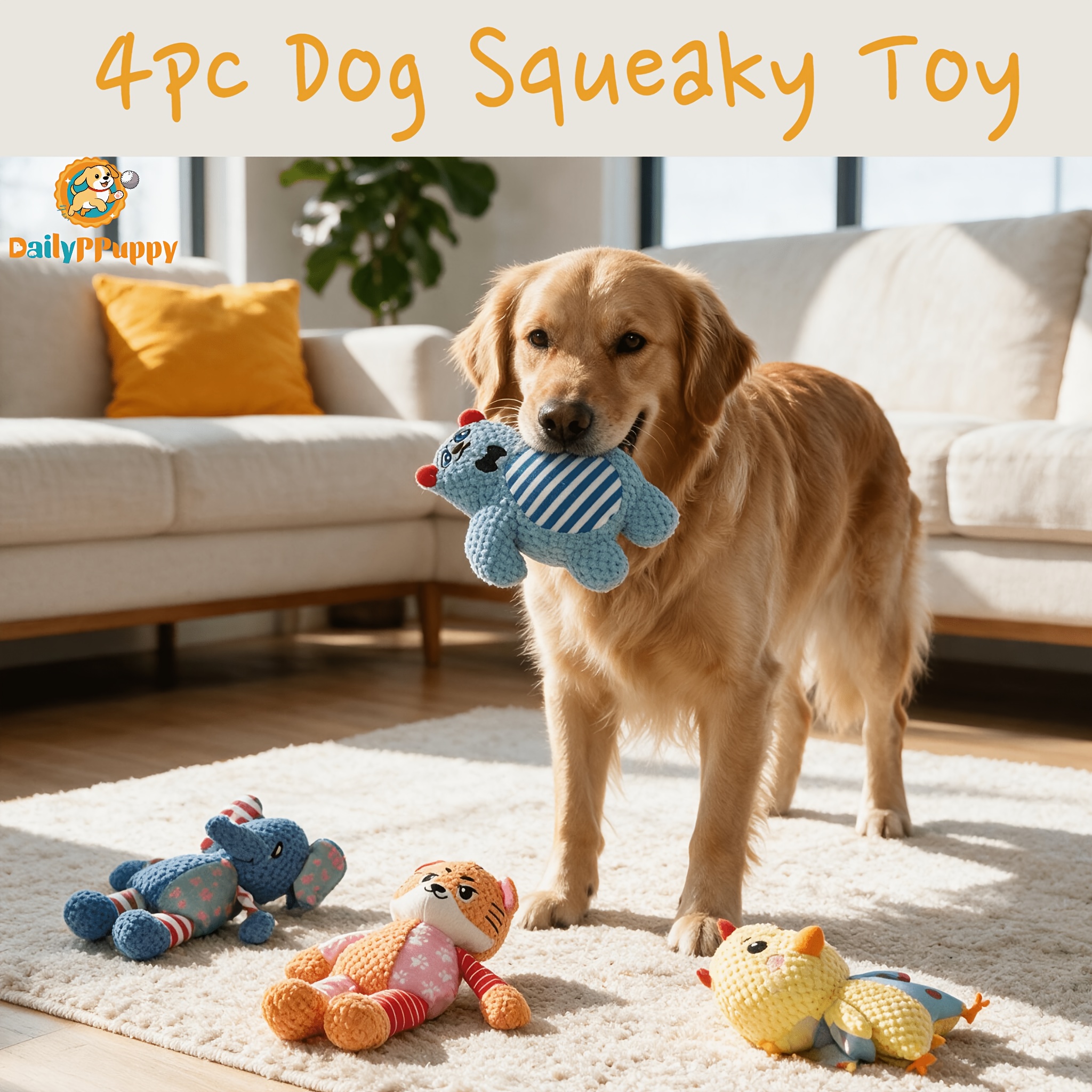 Dailyppuppy -4pcs Squeaky Plush Dog Toys Perfect For Small & Medium Dogs-assorted Animal Chew Toys With , Interactive Puppy Play Set, Dog Gift Set