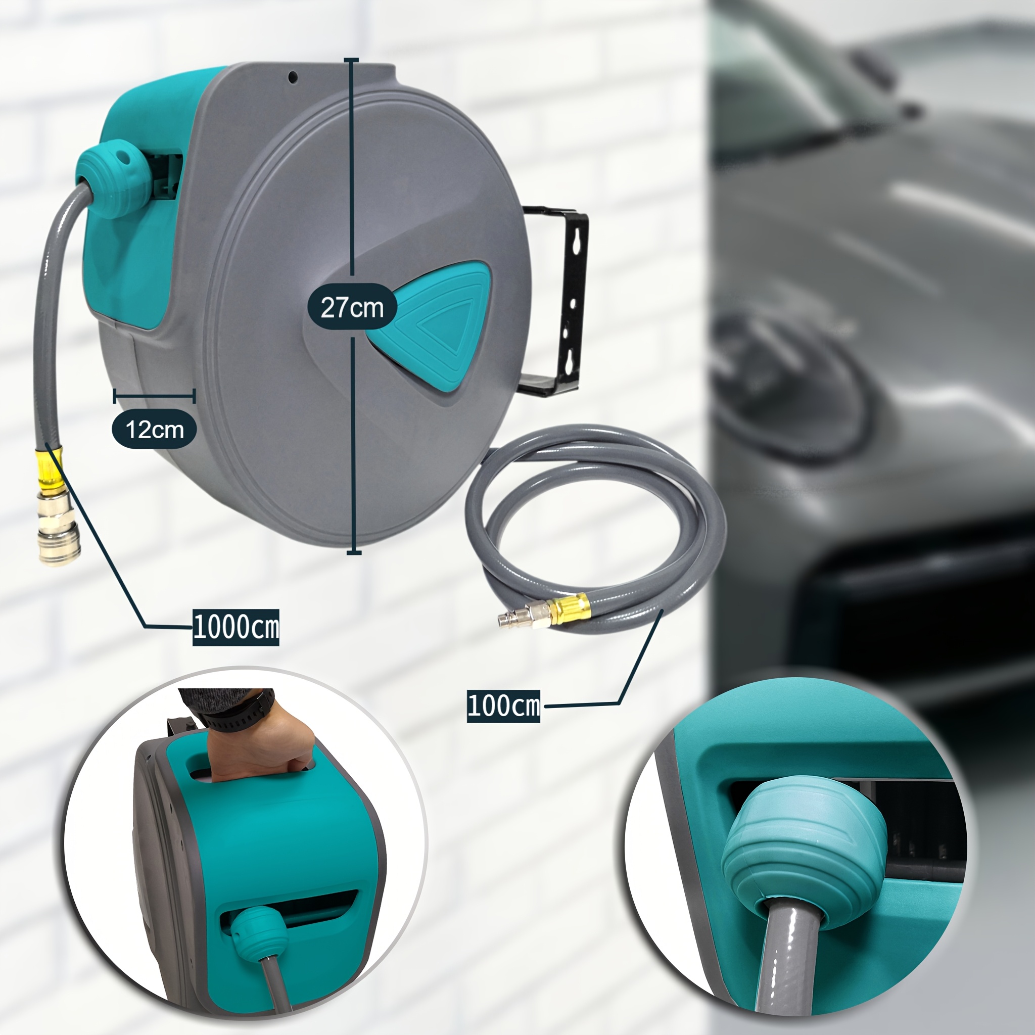 TEMU Carrete de manguera de aire comprimido automático de 10/20 conexión de , soporte de pared para manguera, , para de reparación de automóviles