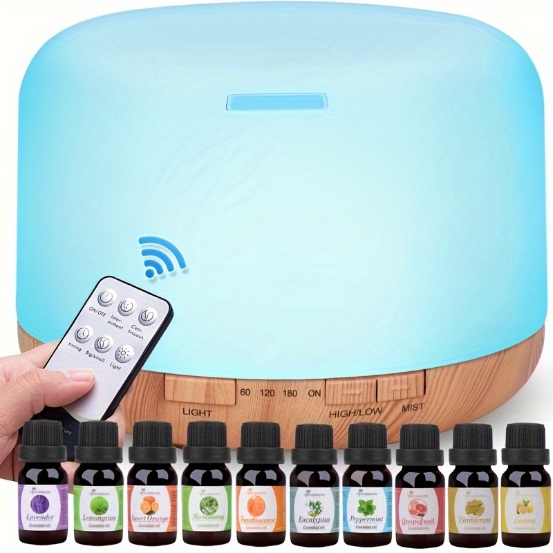 

Air Humidifier, Essential Oil Diffuser, 500ml Aroma Diffuser Mist Humidifier, Led Light Diffuser For Home Office Bedroom, Remote Control Aroma Diffuser With Timer And Auto Off