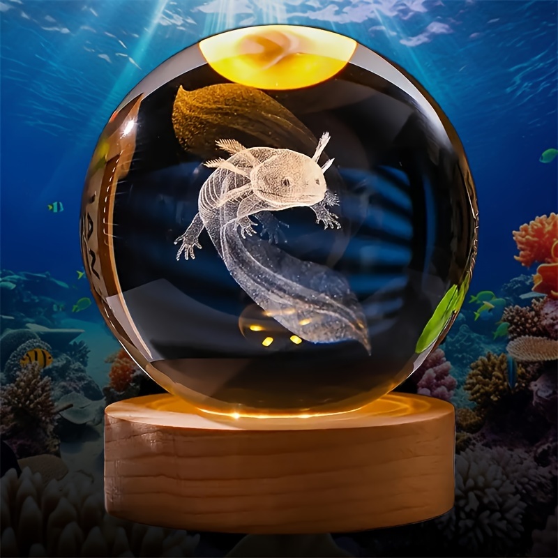 

3d Axolotl Crystal Ball Lamp - Wood Base Multi-colored Night Light, Energy- And , , Decoration Gift For Birthday, Holiday, Christmas, Party