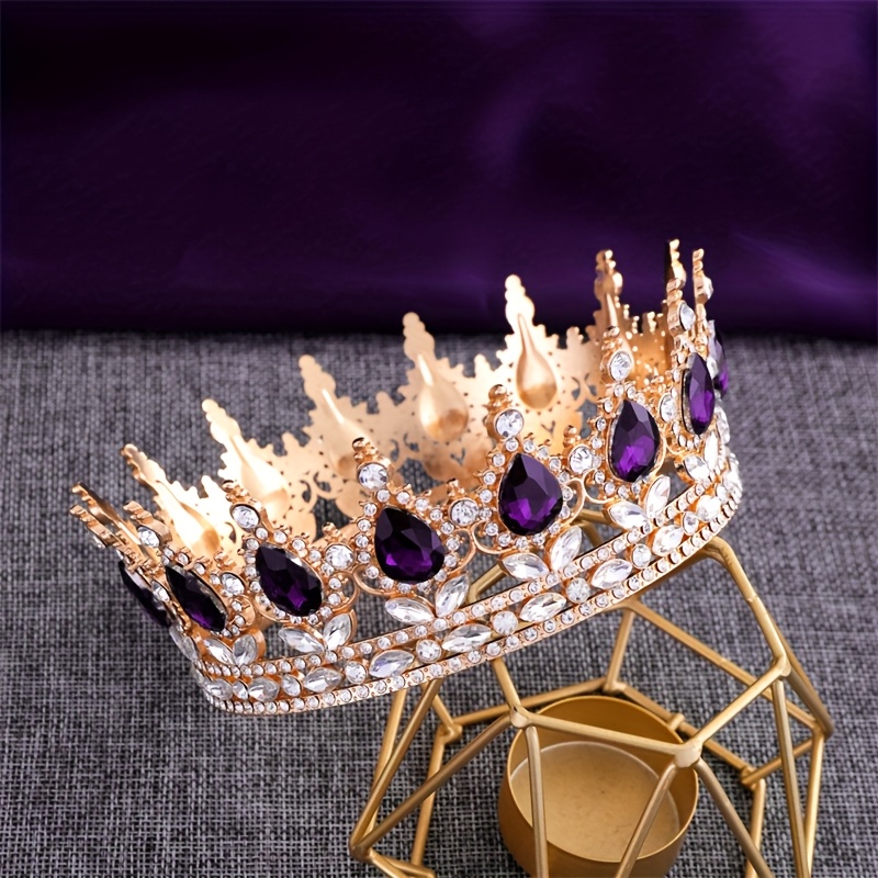 Gold Tiara Headpiece with Purple Gemstones - Women\'s Hair Accessory Purple Tiara Crown, Victorian Purple Gold Tiara,royalty  main image 3