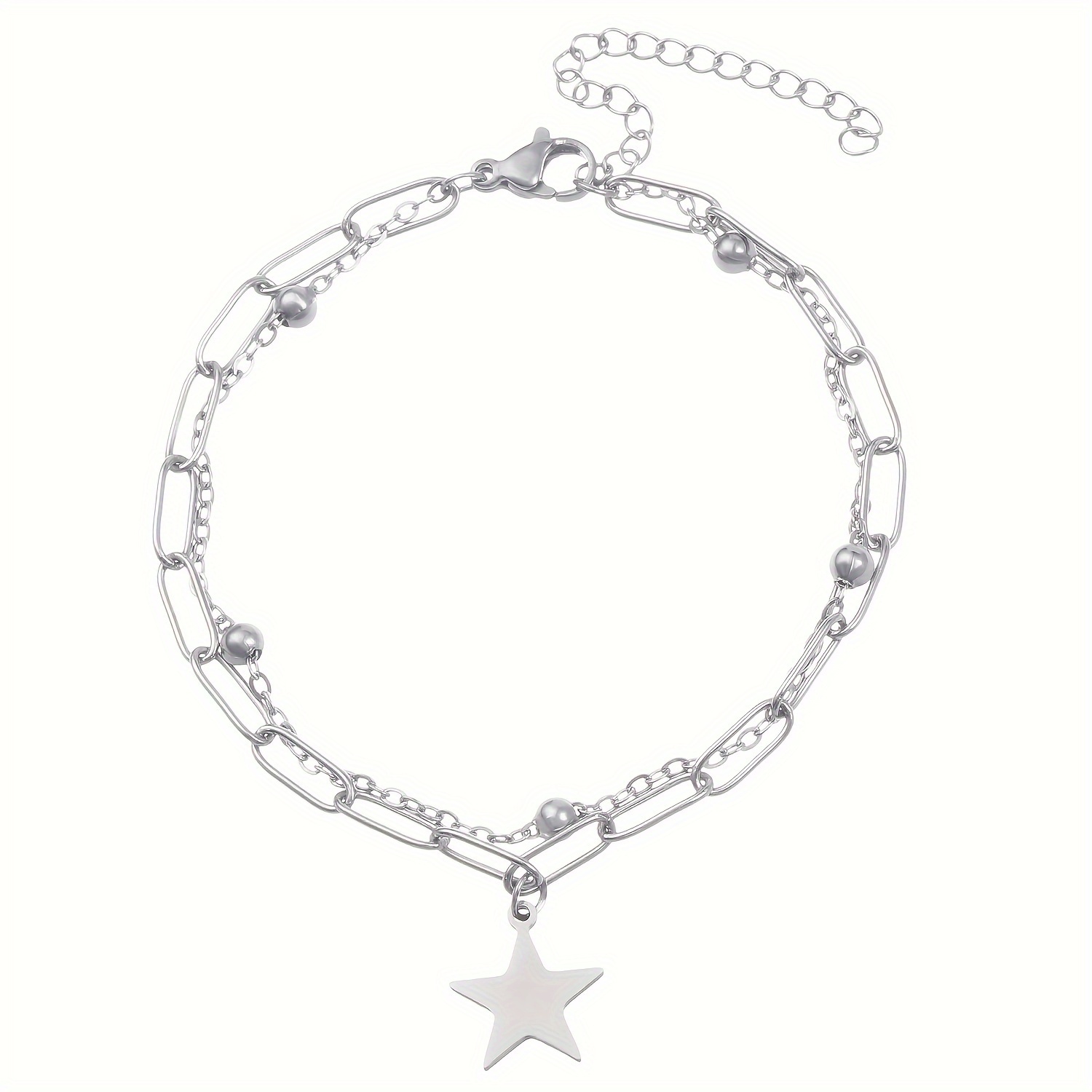TEMU 1pc Of Personalized Trendy Stainless Steel Moon Double-layer Bracelet, Versatile For Daily Wear, Suitable For Women'/outing Wear