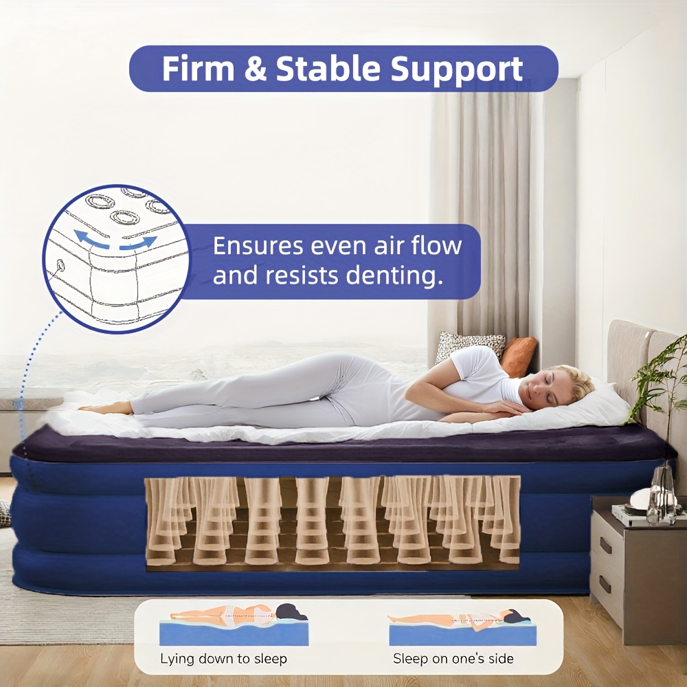 upwll outdoor 18 inch inflatable mattress queen size with built in air pump plush velvet top and non slip bottom camping and indoor use multi functional inflatable mattress inflatable bed durable pvc material Product details 3