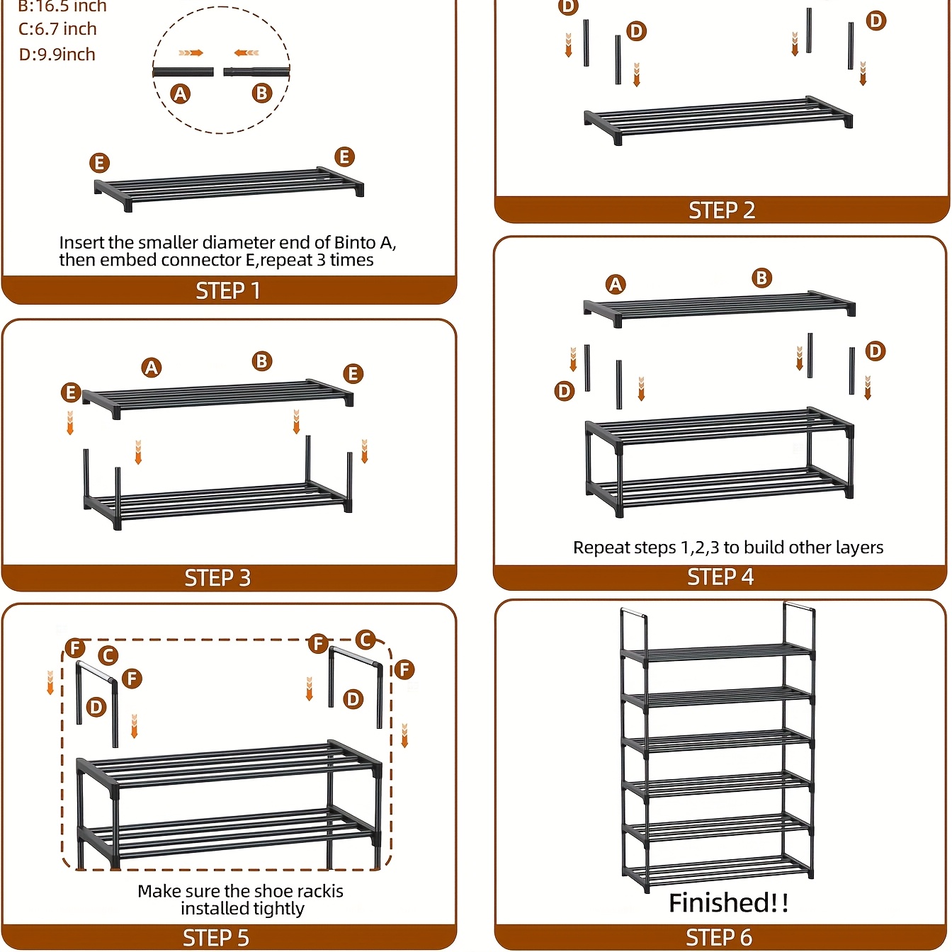 6 tier shoe rack tall capacity 30 pairs shoe storage stackable wide shoe rack for entrance hallway black hanging shoe organizers details 3