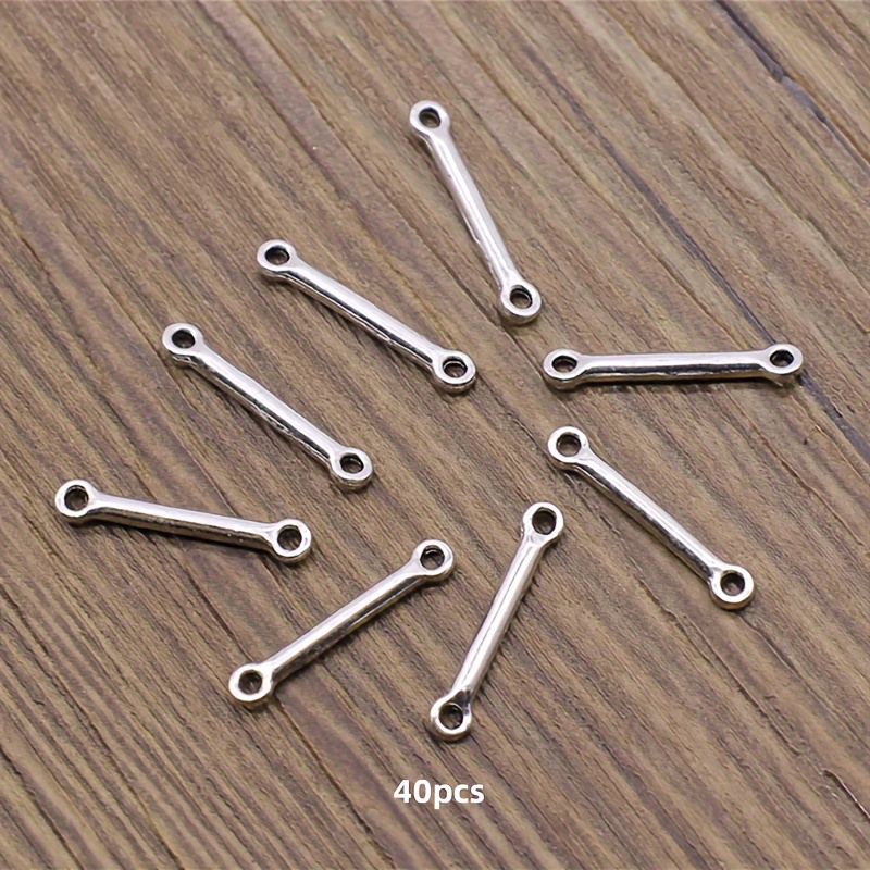 40pcs Charm Ancient Silvery Connector Round Rod Double Hole Connector Handmade Jewelry Accessories 2x15mm