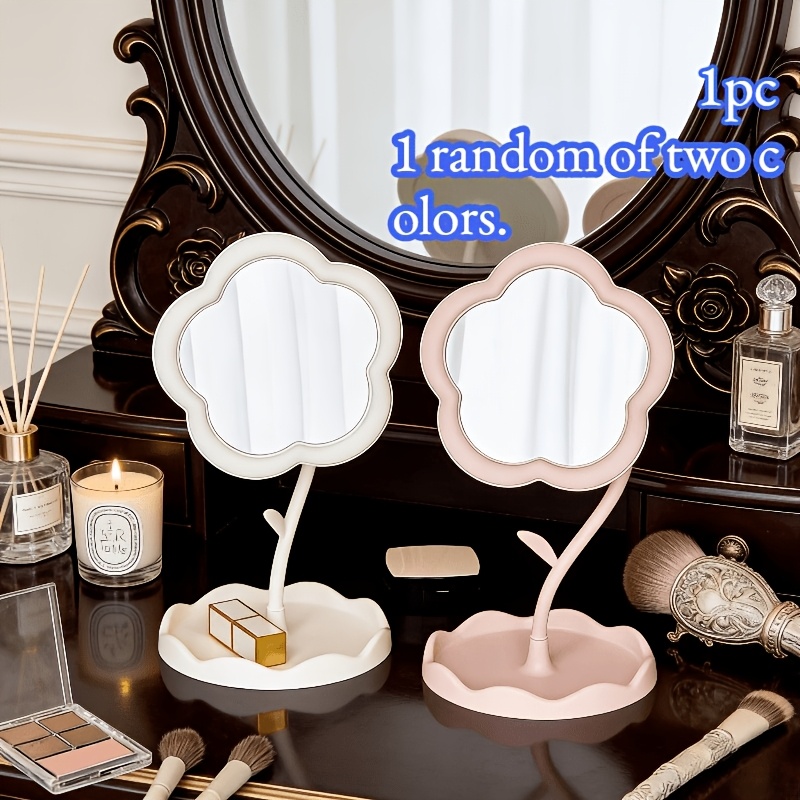 TEMU 1pc Random 7.48-inch Swing Floral Desktop Makeup Mirror, Detachable And Portable, Random 1pc, Compact And Portable, Hd Glass Mirror, Durable