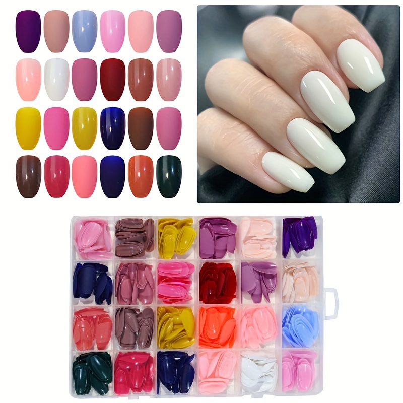 

Coffin Nail Tips Set, 24 Colors Press-on Fake Nails In Short Coffin Shape, Simple Design For Women, Includes Diy 3d Fimo Slices & 4 Packs Resin Rhinestones For Daily, Travel, Work