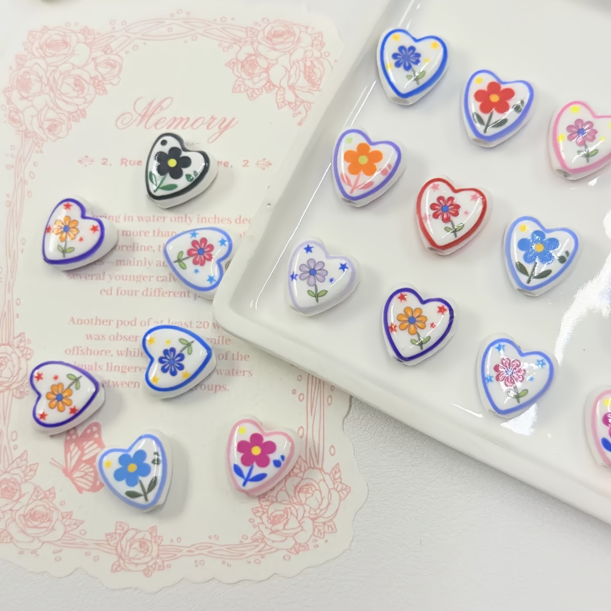 5pcs Love Printed Ceramic Beads for DIY Jewellery