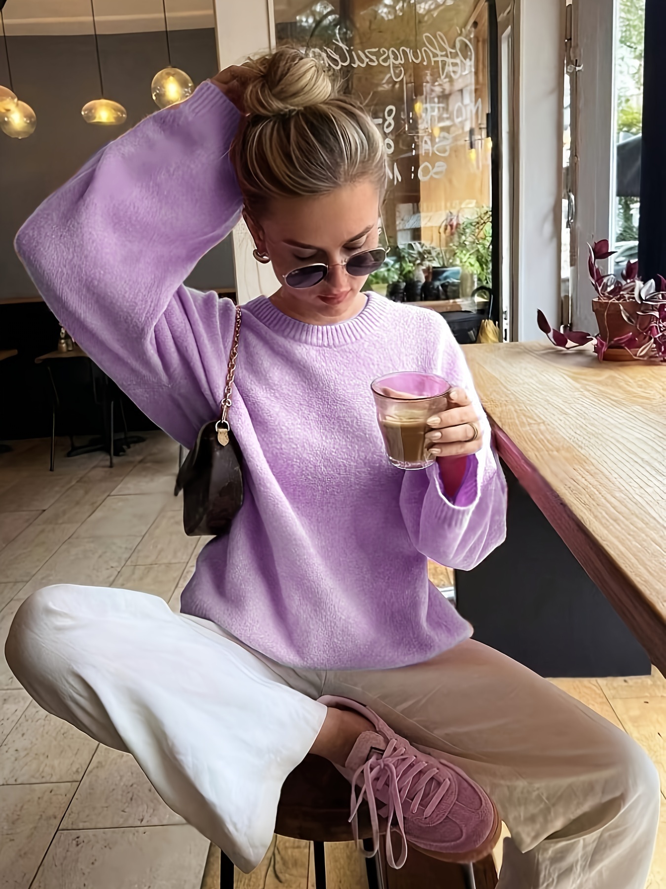women's lavender sweater soft long sleeve round Temu Mauritius