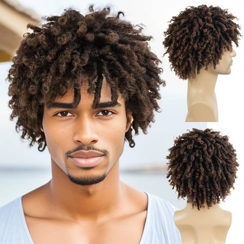 mens afro dreadlock wig 180 density short braided synthetic hair low temperature fiber elegant style with cap for casual locs