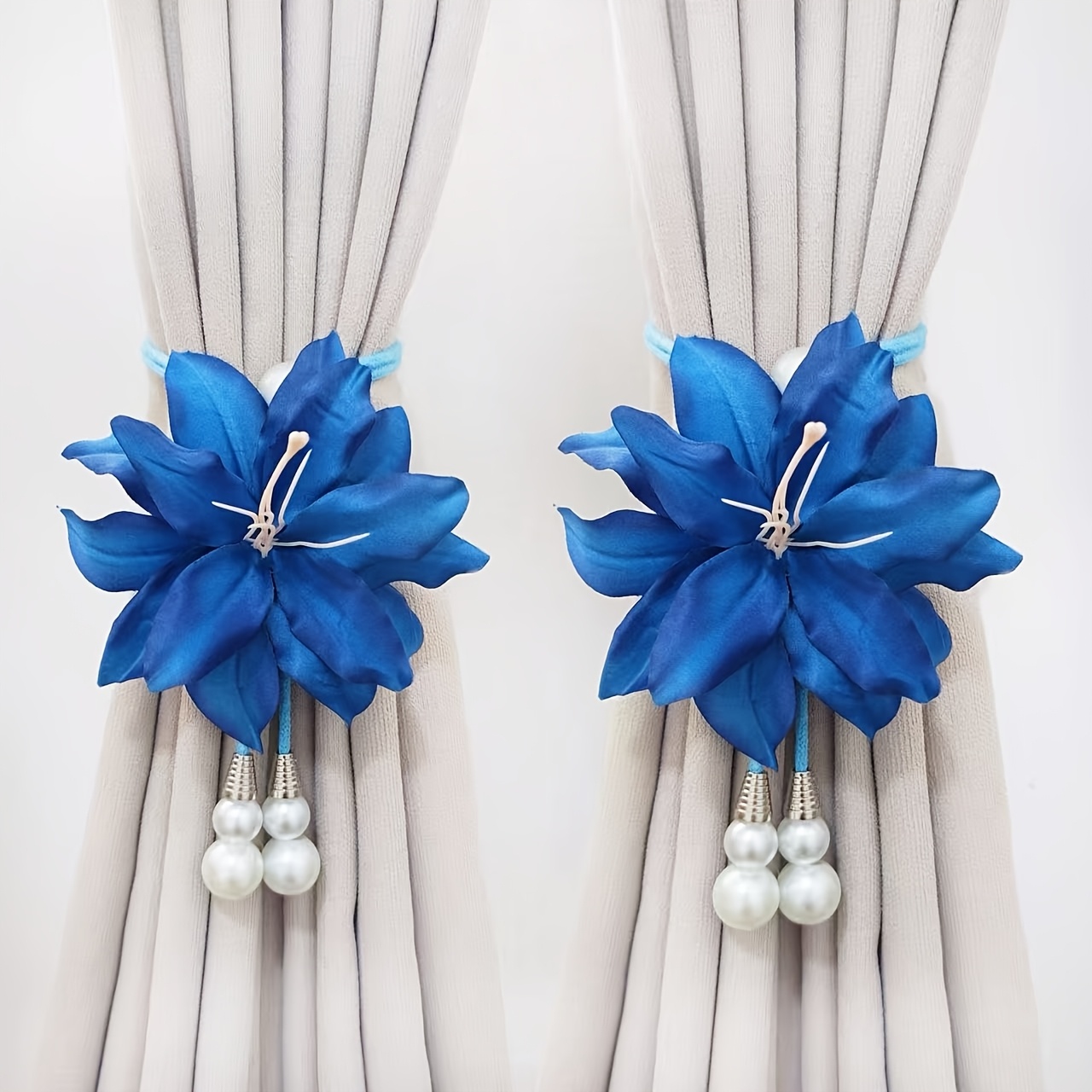 TEMU 2pcs Floral Creative Adjustable Curtain Tie-backs, Multi-colors Available, Suitable For Sheer Curtains Or Fabric Drapes, No Punching Required,