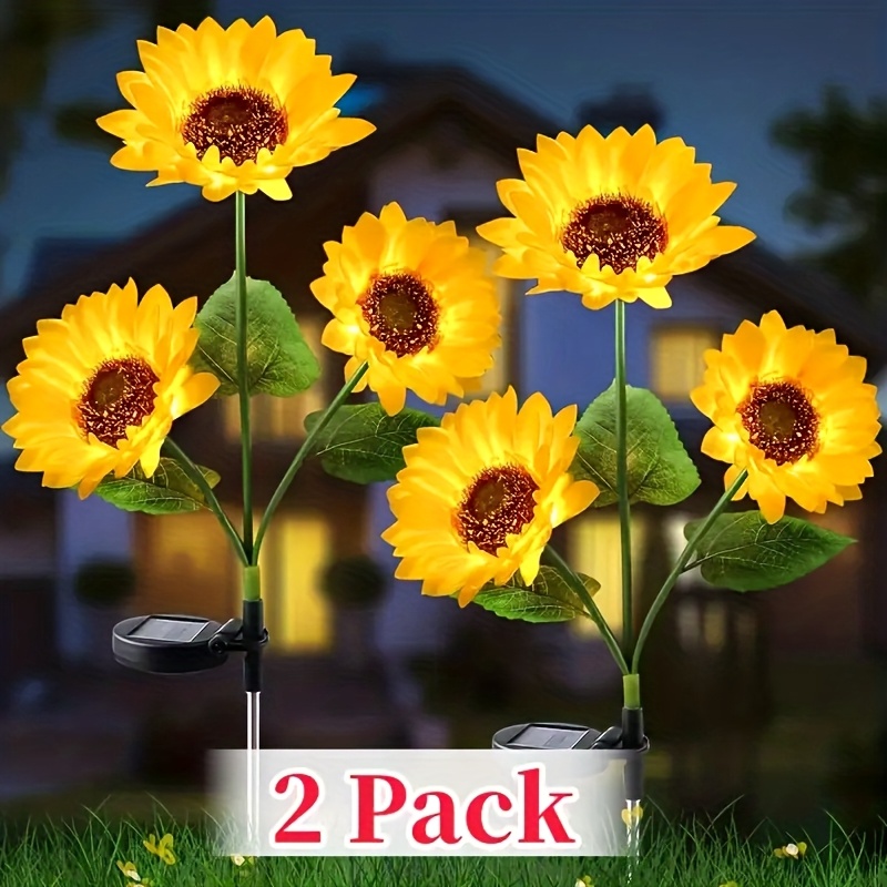TEMU 2packs Outdoor Sunflower Solar Lights, Featuring Led Yellow Flower Lights, Ideal For Decorating Patios, Lawns, Gardens, And