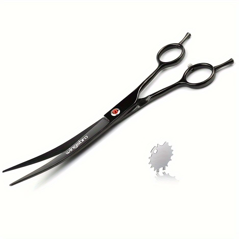 TEMU 1pc Dog Curved Grooming Scissors, Suitable For Pets Cats And Dogs, Wingsbro 7 Inch Professional Curved Pet Grooming Scissors, Suitable For Small And Medium Dogs (black