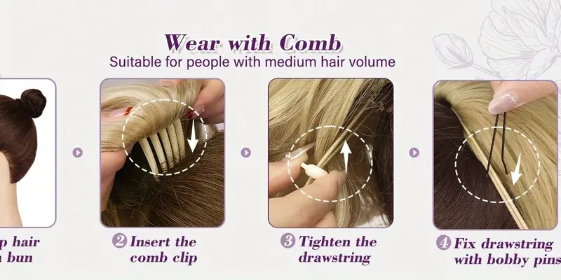 10 wavy clip in ponytail hair extension for women synthetic blonde drawstring hairpiece curly style comb attachment for daily wear details 1