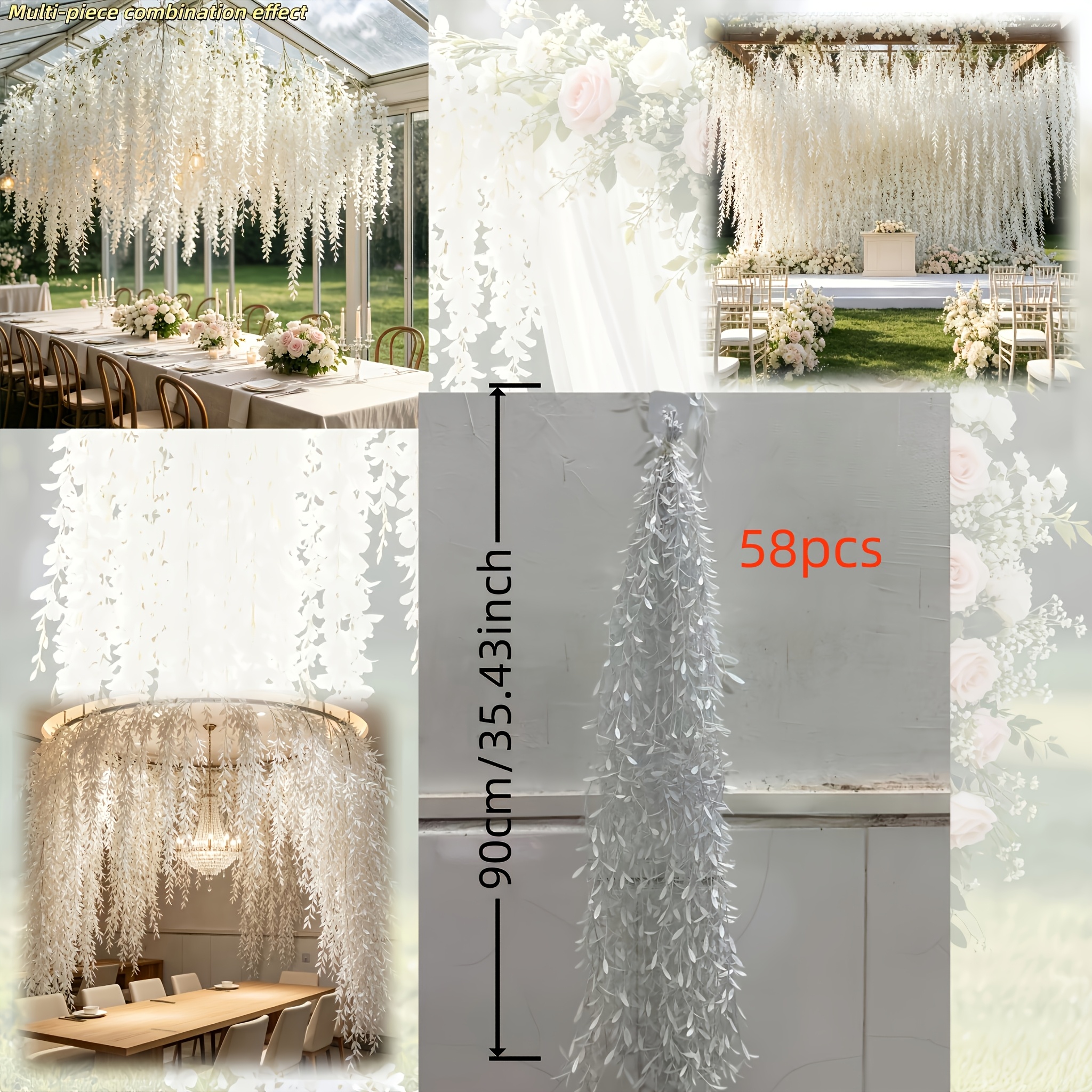 TEMU 58pcs Set Of Long White Artificial Rattan Strips, Draping Hanging Vines For Outdoor Wedding Arch Ceiling Decoration, Indoor Home Wall Decor